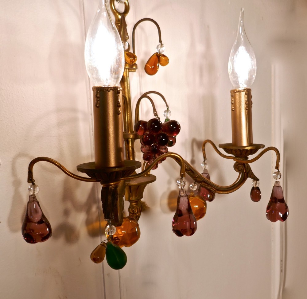 Pair of French Twin Wall Lights Hung with Crystal Fruit  View VI