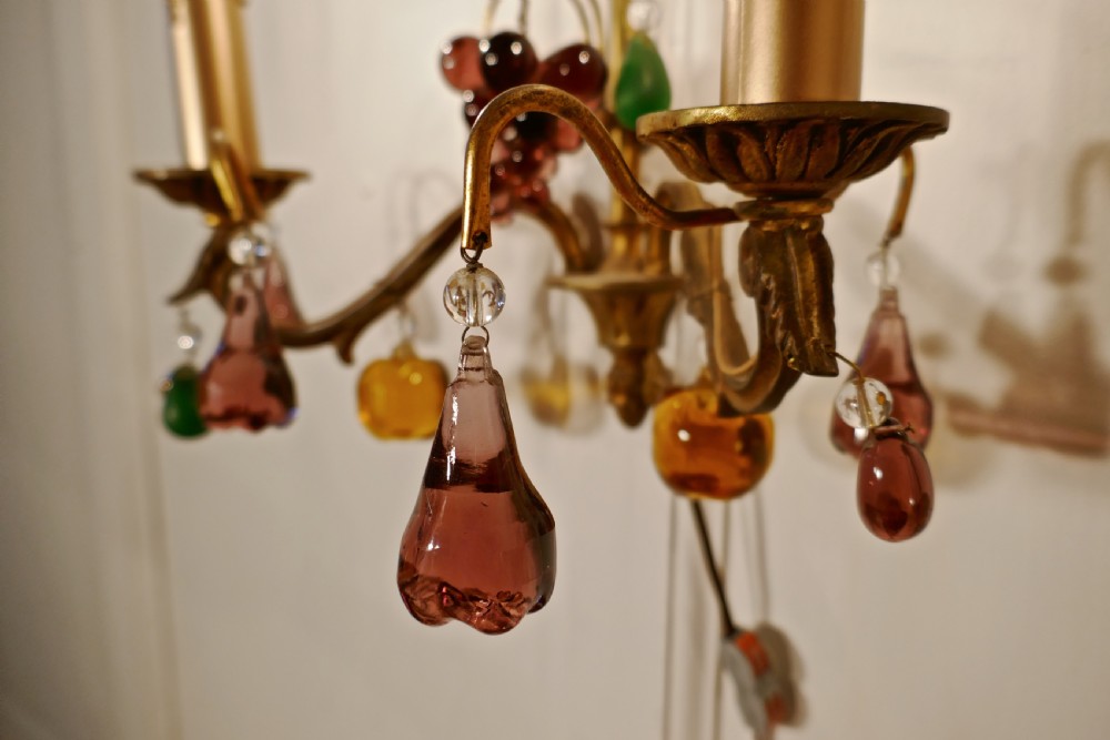Pair of French Twin Wall Lights Hung with Crystal Fruit  View VII