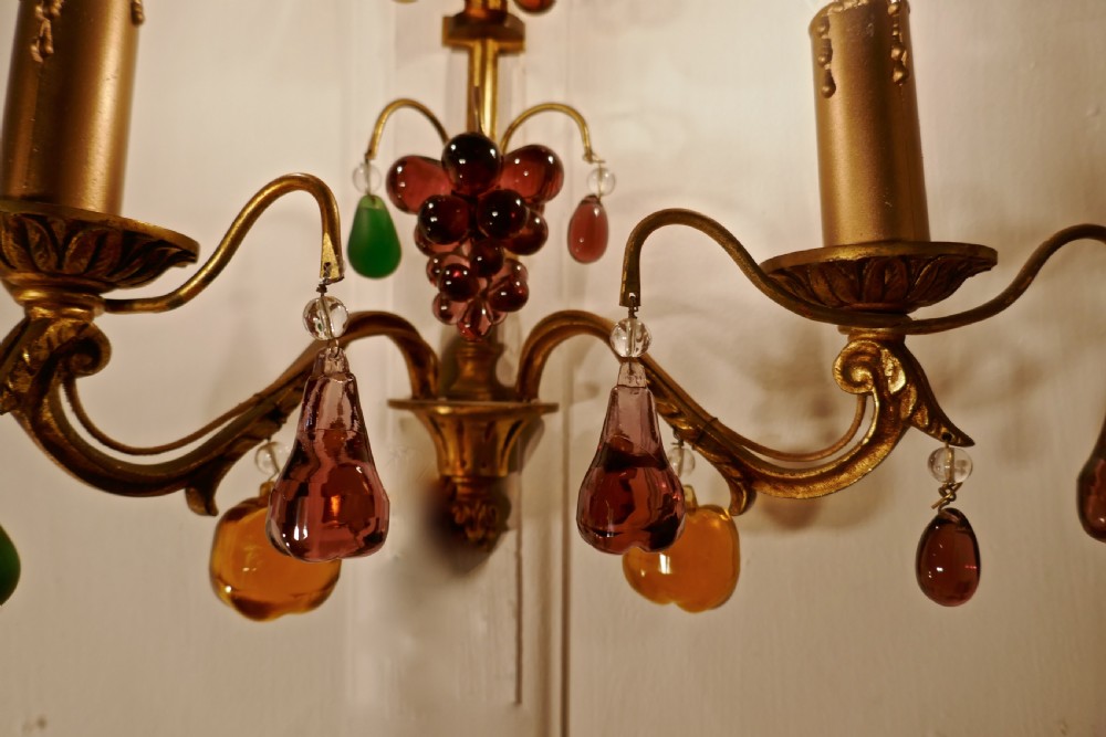 Pair of French Twin Wall Lights Hung with Crystal Fruit  View VIII