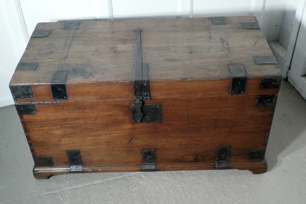 18th Century Heavy Iron Banded Traveling Silver Sea Chest View II