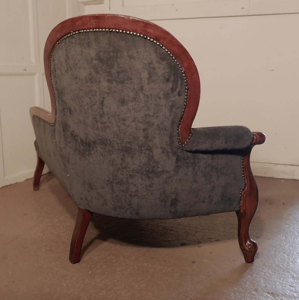Mahogany and  Velvet Boudoir Chaise Longue   View II