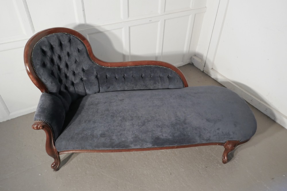 Mahogany and  Velvet Boudoir Chaise Longue   View III