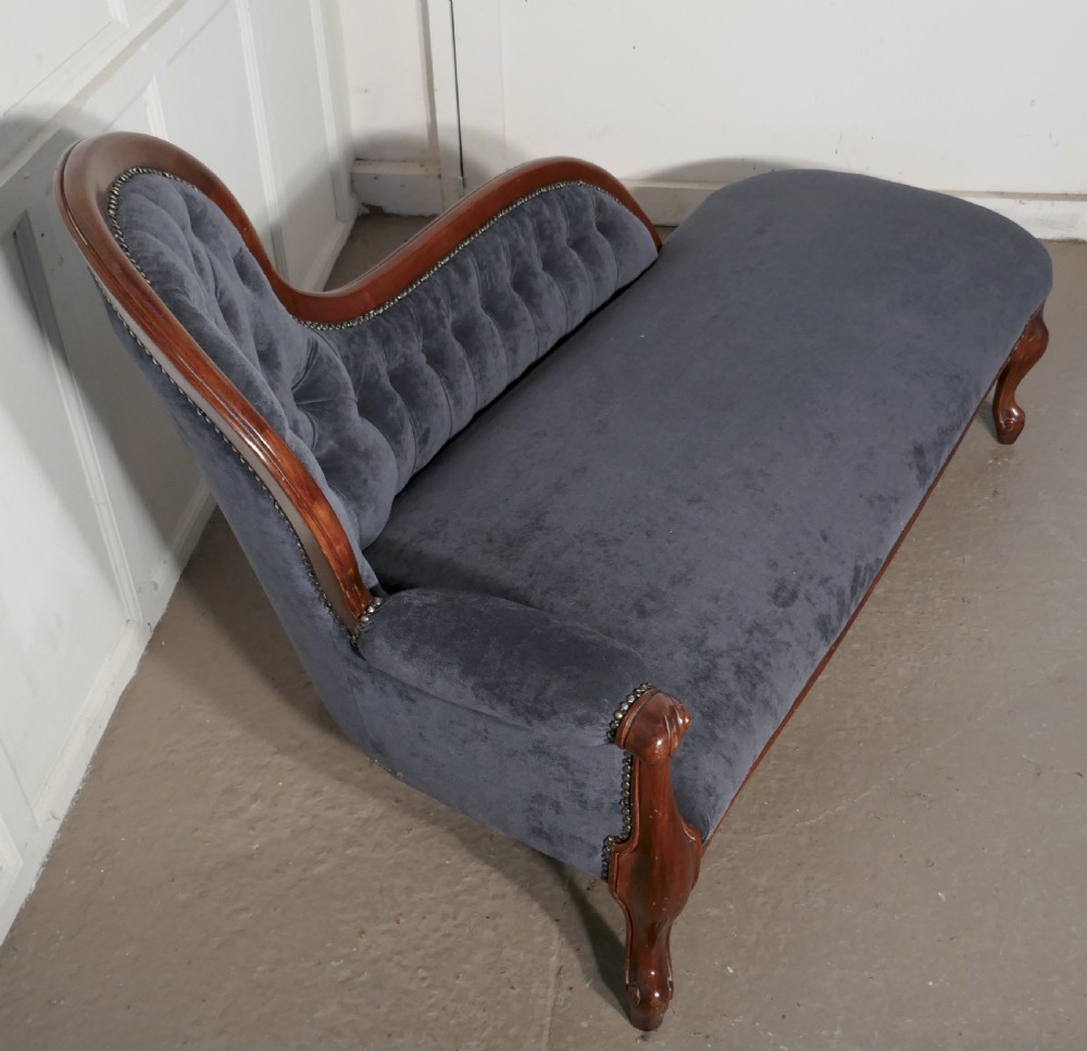 Mahogany and  Velvet Boudoir Chaise Longue   View IV