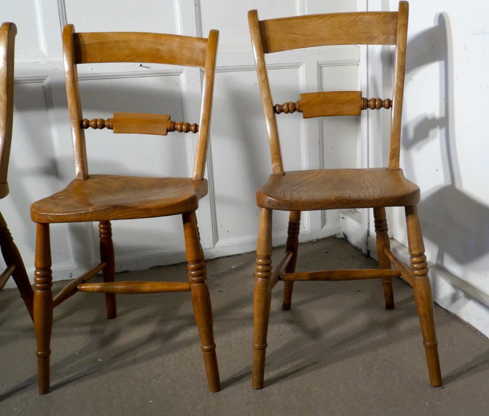  Harlequin set of 4 Victorian Beech and Elm Rope Back Kitchen Dining Chairs View IV