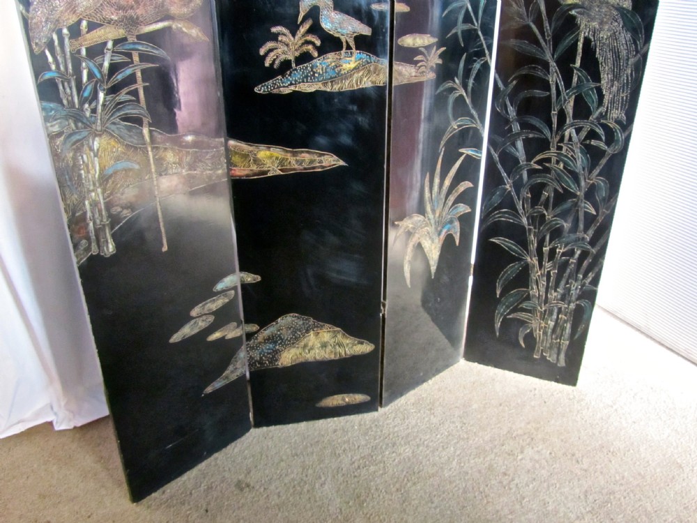 A 19th Century Black Lacquer Chinoiserie 4 Fold Japanese Screen View VI