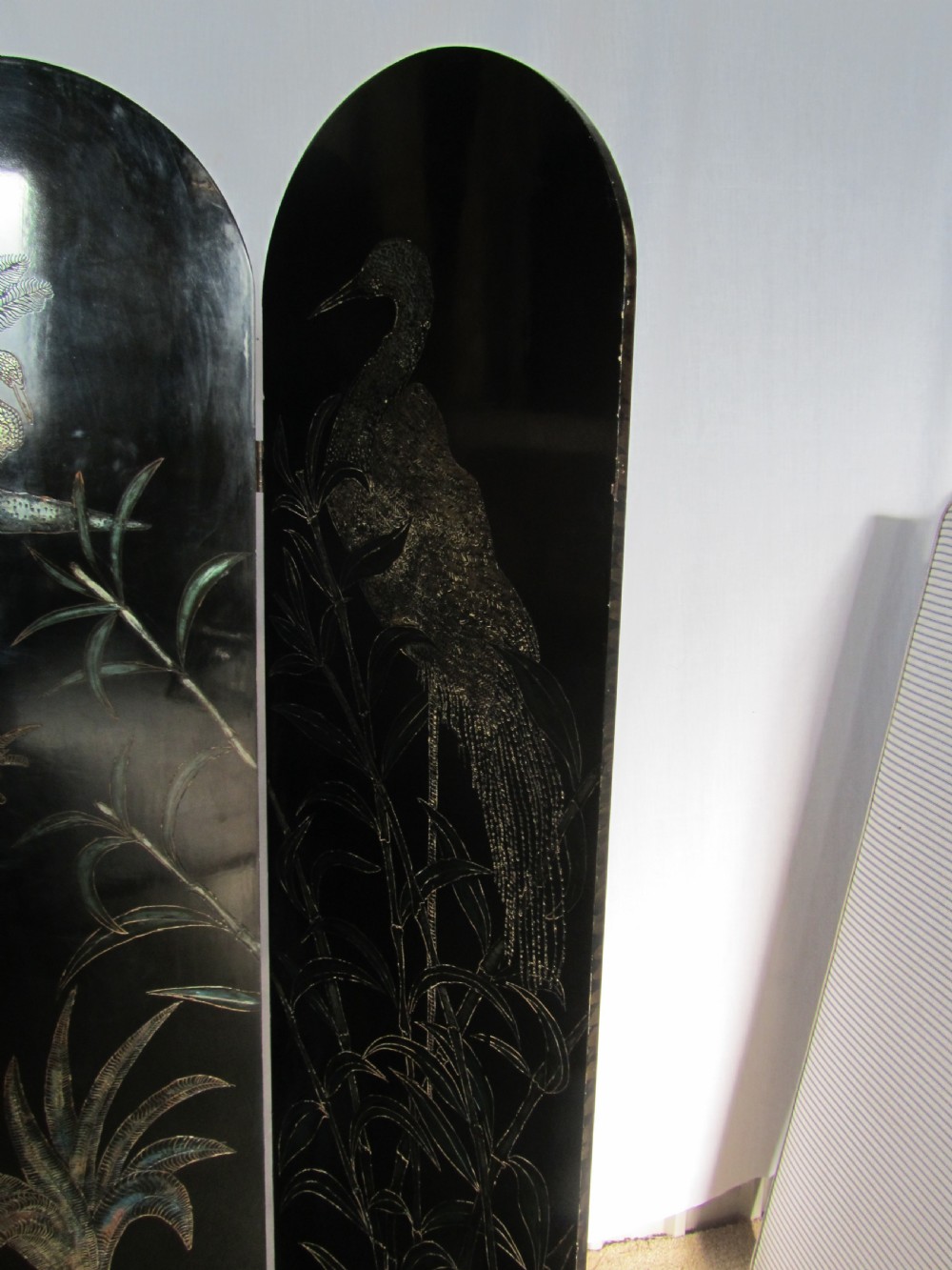 A 19th Century Black Lacquer Chinoiserie 4 Fold Japanese Screen View III