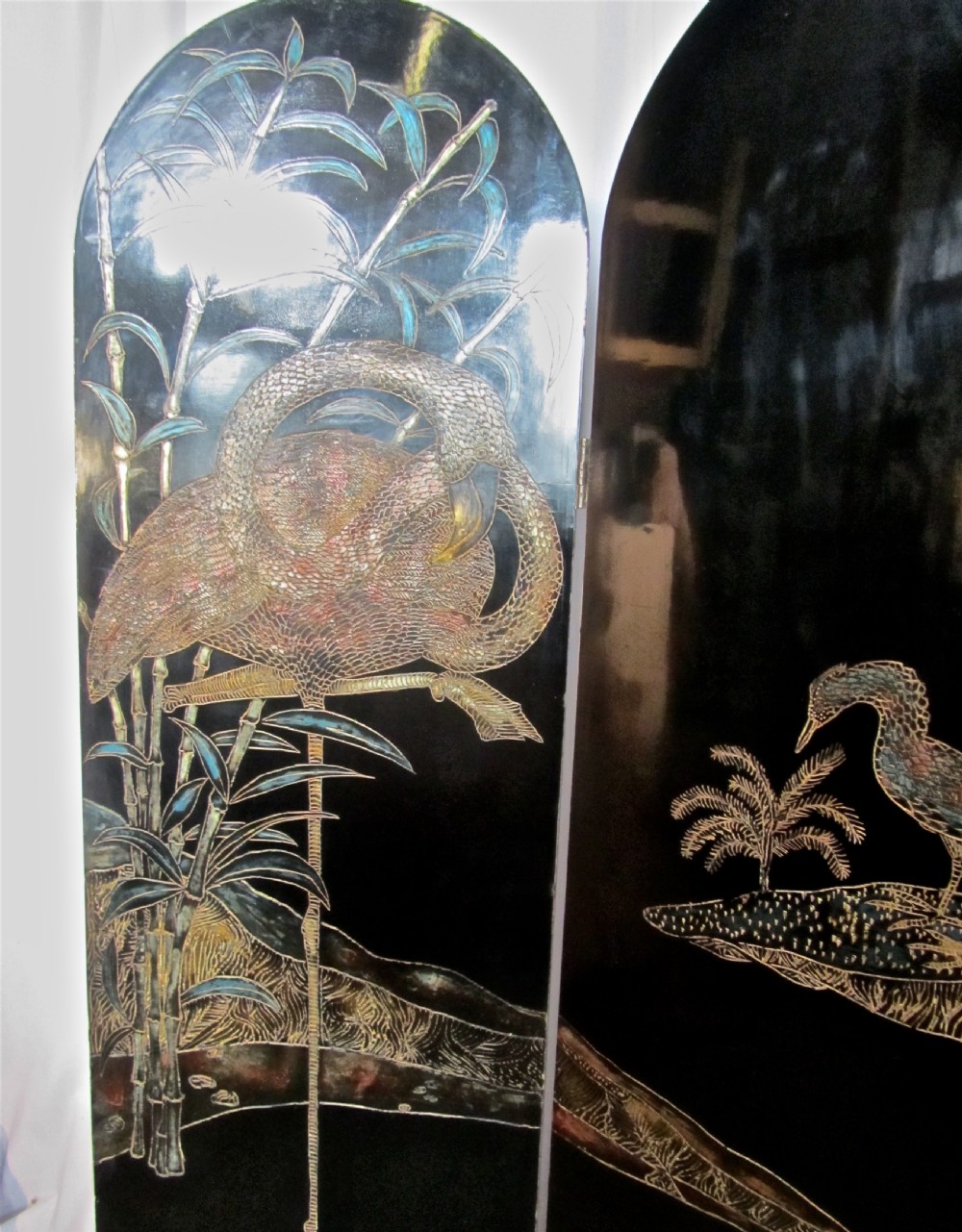 A 19th Century Black Lacquer Chinoiserie 4 Fold Japanese Screen View IV