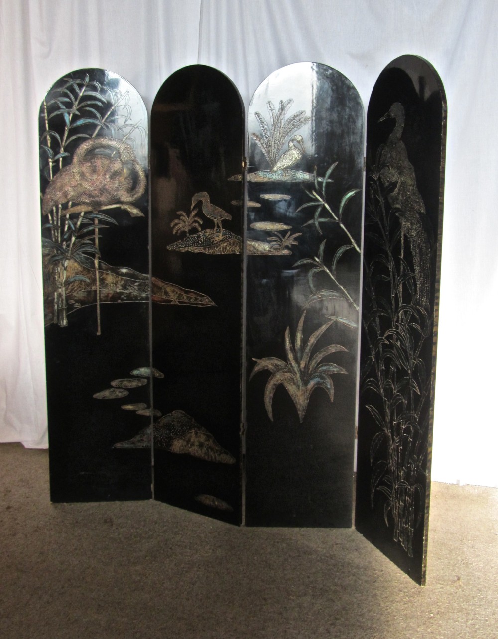 A 19th Century Black Lacquer Chinoiserie 4 Fold Japanese Screen View V
