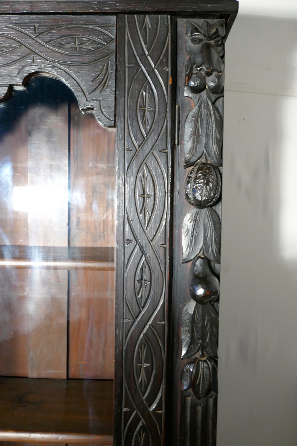 Early Victorian Carved Gothic Oak Alcove Bookcase,  View III
