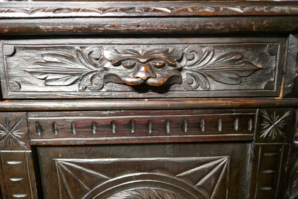 Early Victorian Carved Gothic Oak Alcove Bookcase,  View IV