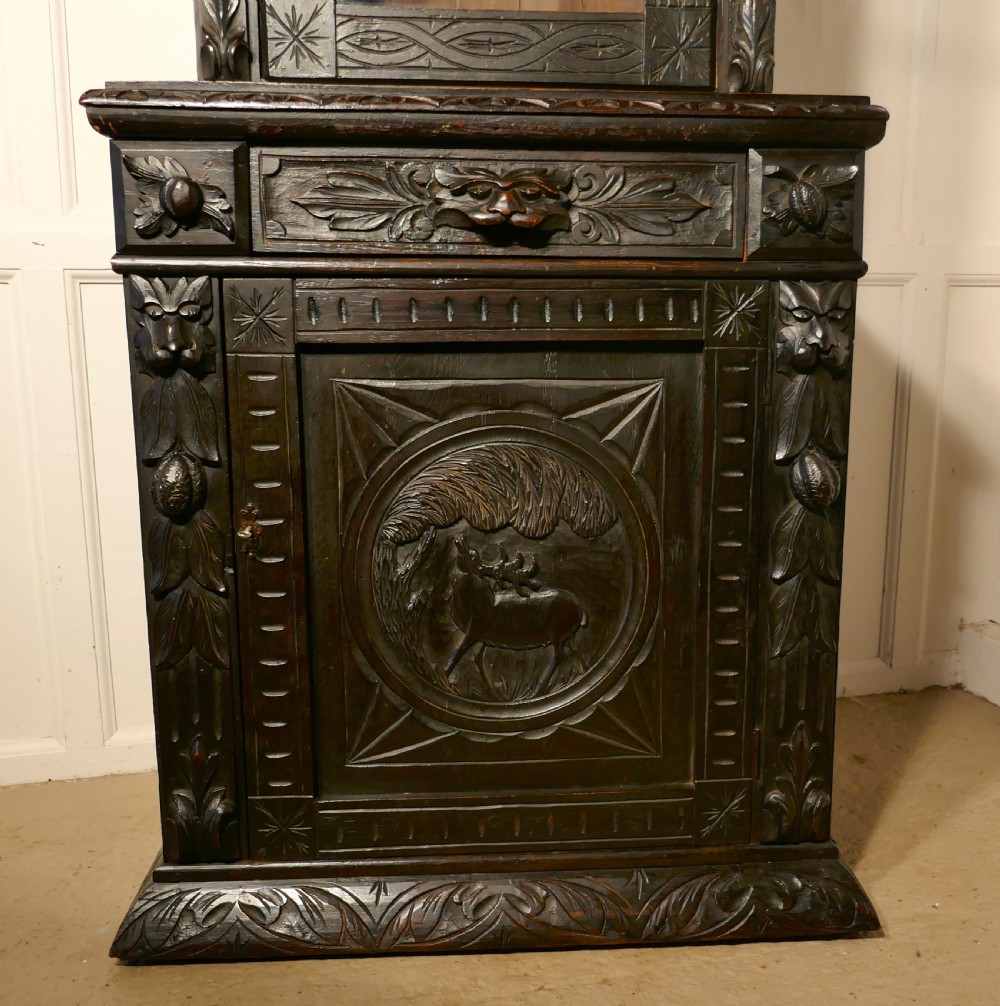 Early Victorian Carved Gothic Oak Alcove Bookcase,  View VI