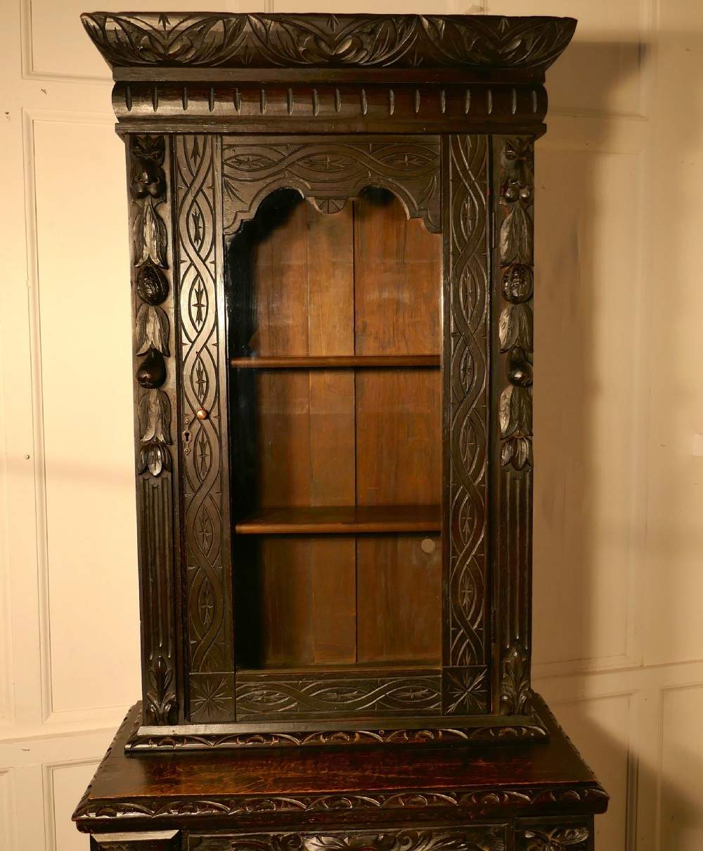 Early Victorian Carved Gothic Oak Alcove Bookcase,  View VII