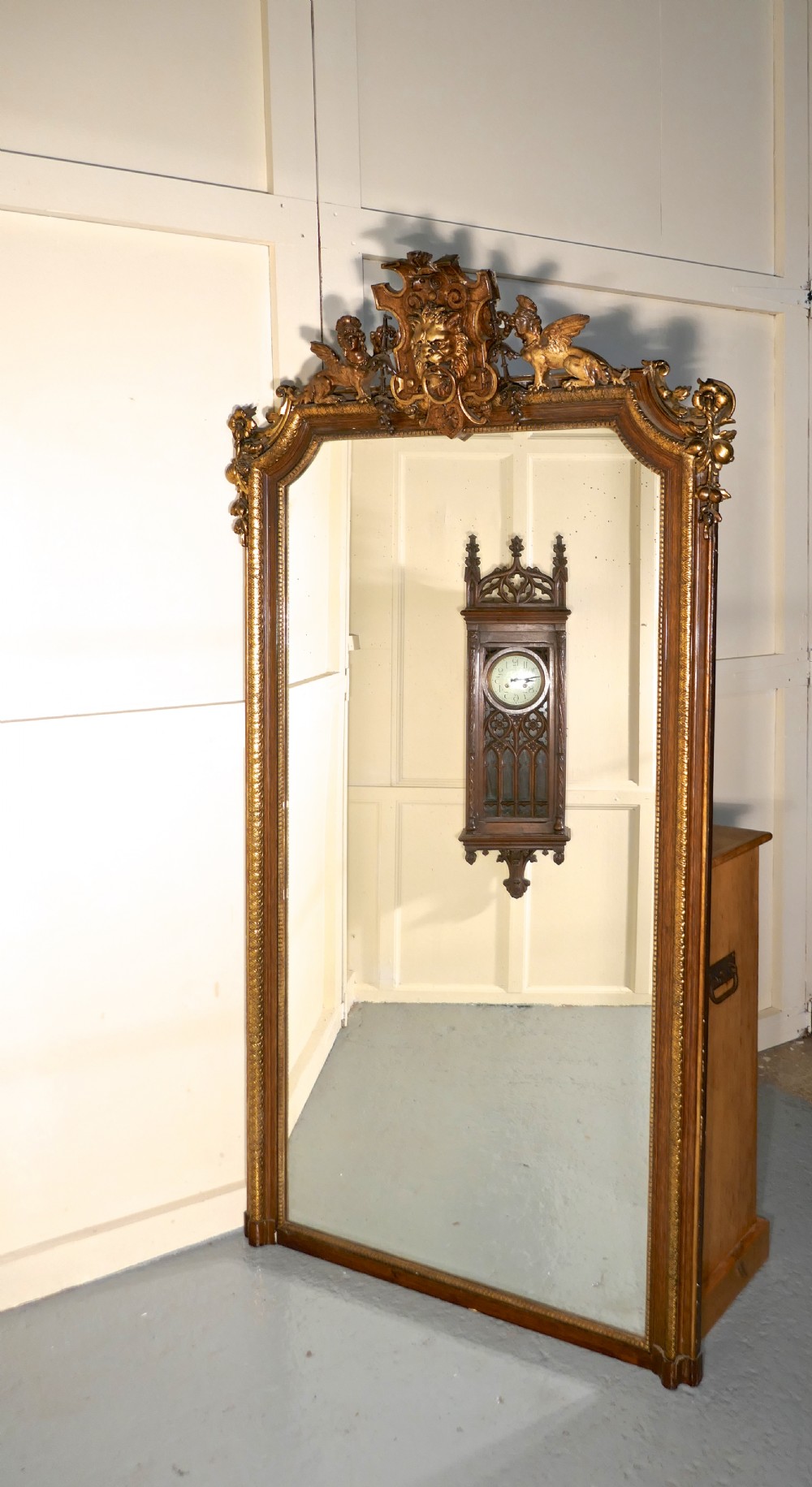 Very Large French Mirror, Winged Sphinx and Lyons Mask Crest View III