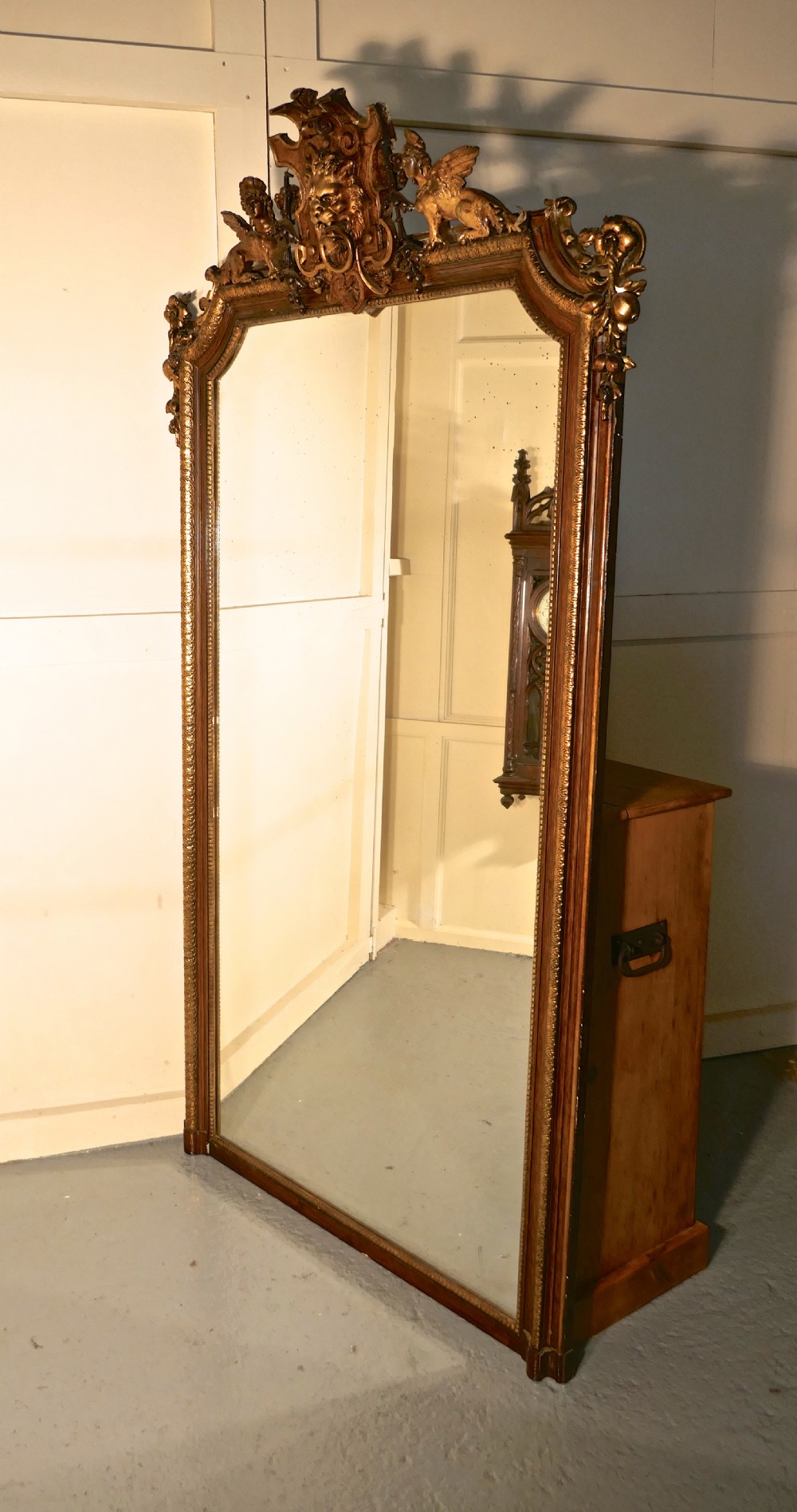 Very Large French Mirror, Winged Sphinx and Lyons Mask Crest View IV