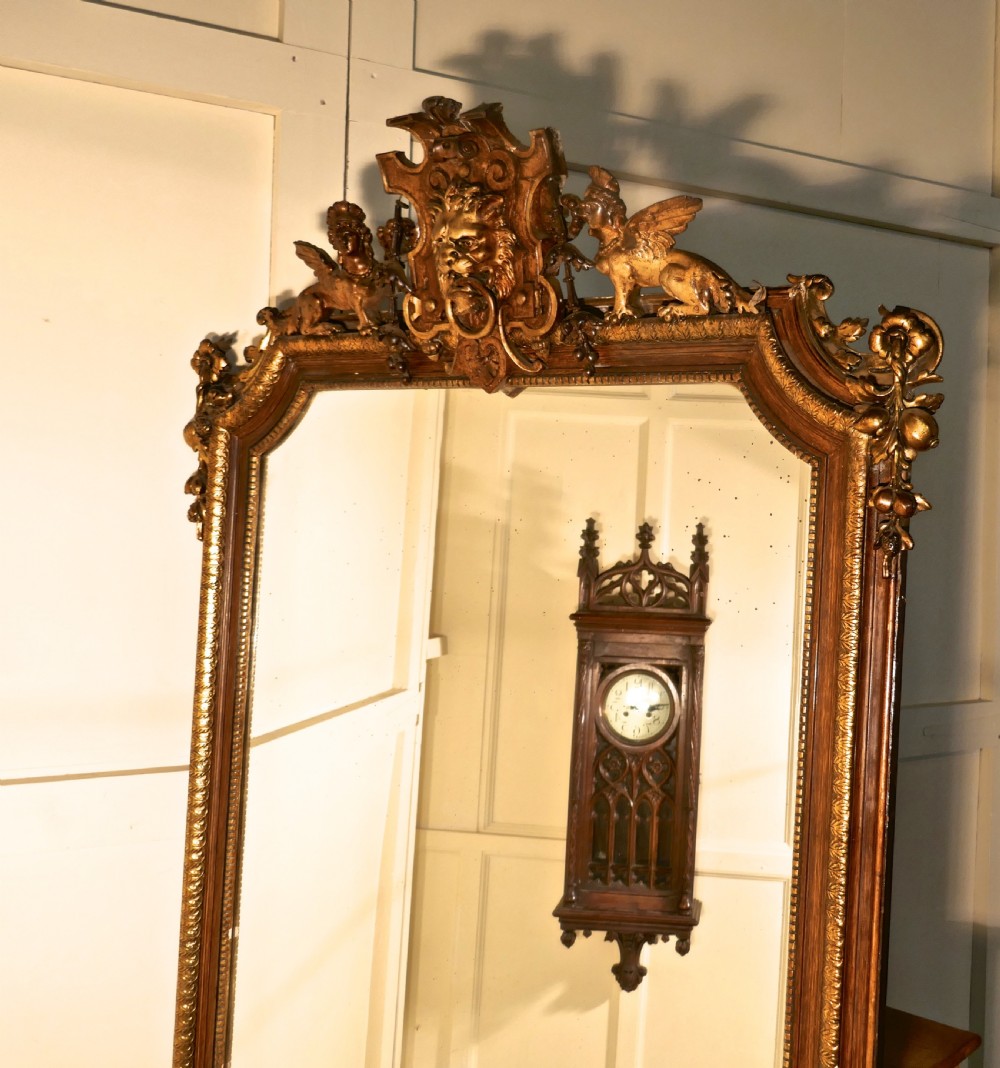 Very Large French Mirror, Winged Sphinx and Lyons Mask Crest View IX
