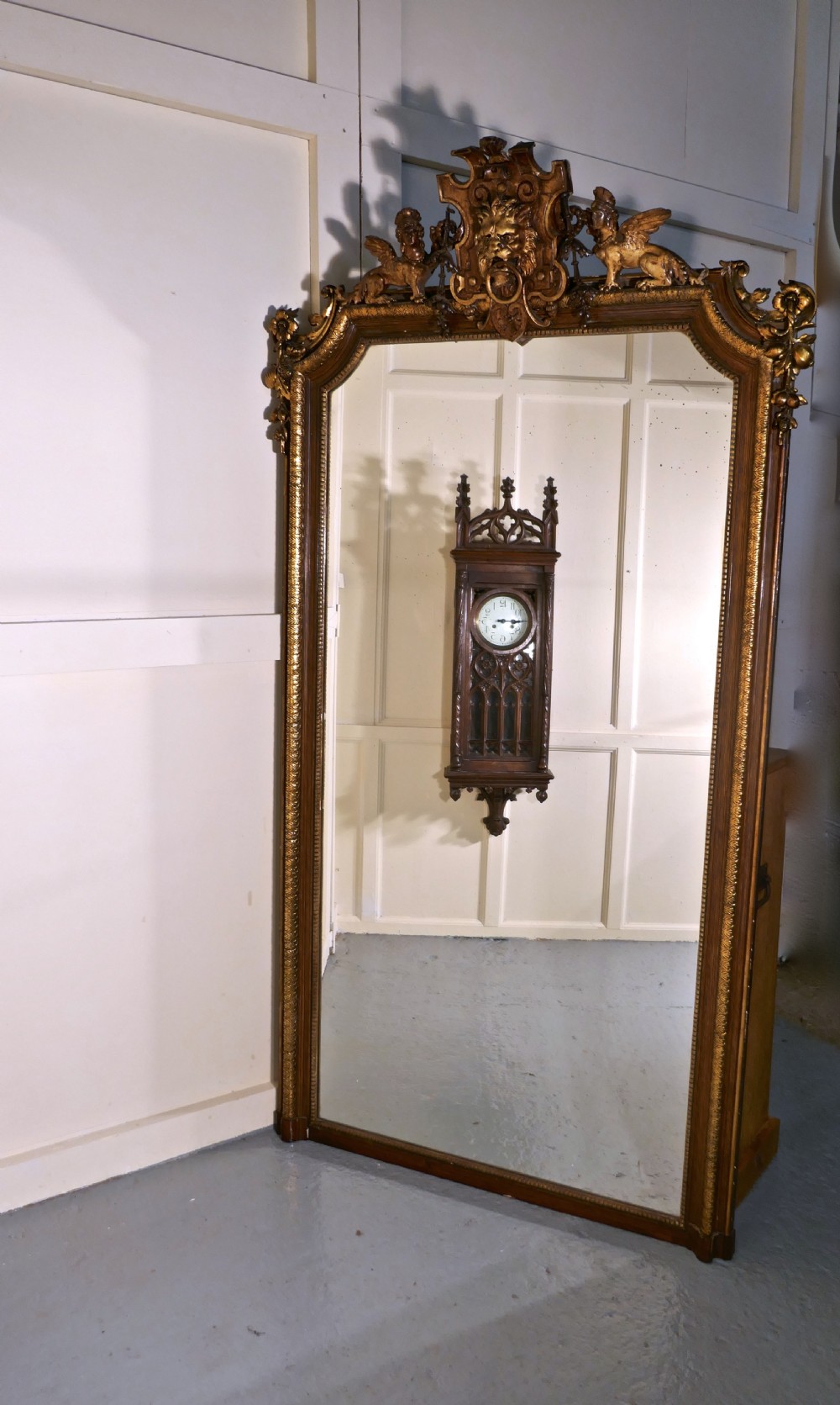 Very Large French Mirror, Winged Sphinx and Lyons Mask Crest View XI