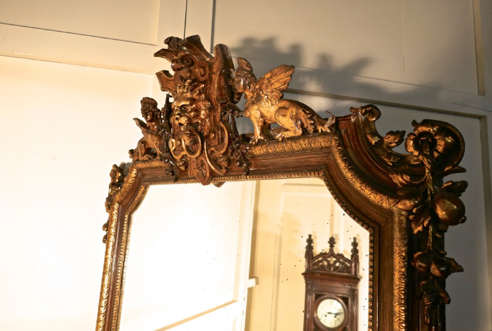Very Large French Mirror, Winged Sphinx and Lyons Mask Crest View XIII