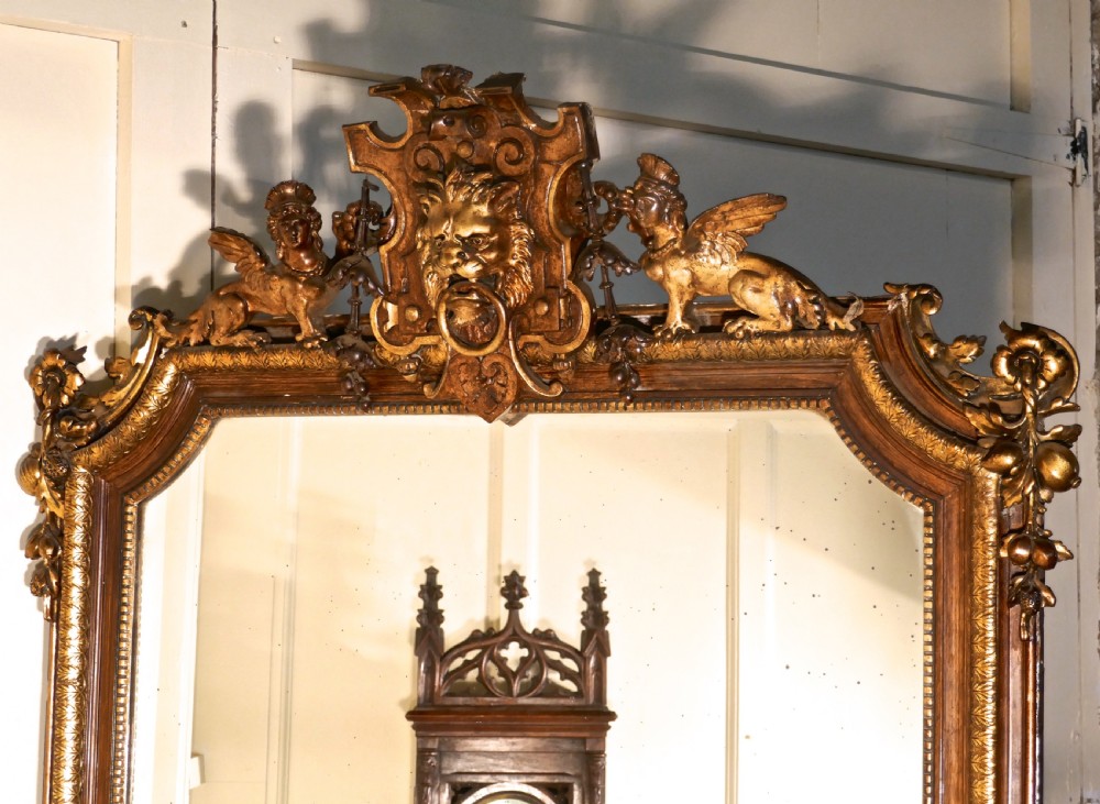 Very Large French Mirror, Winged Sphinx and Lyons Mask Crest View XIV
