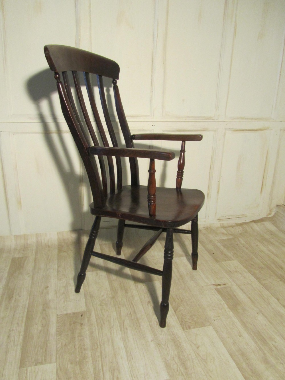 Victorian Beech and Elm Slat Back Carver Chair