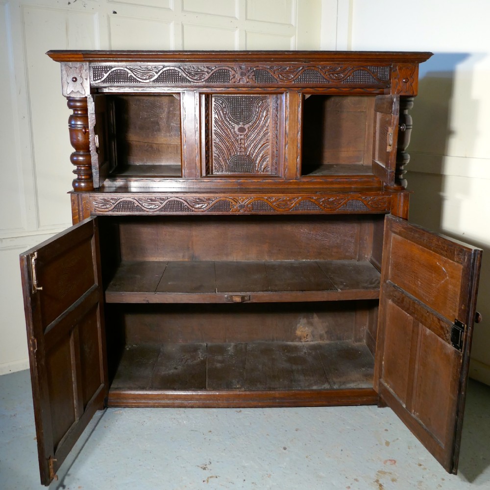 17th  Century Carved Oak Court Cupboard,  View III