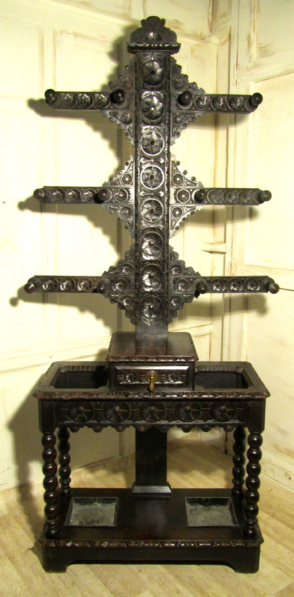 Large Victorian Gothic Carved Oak Tree Hall Stand, William Whiteley Coat Hat & Umbrella Stand