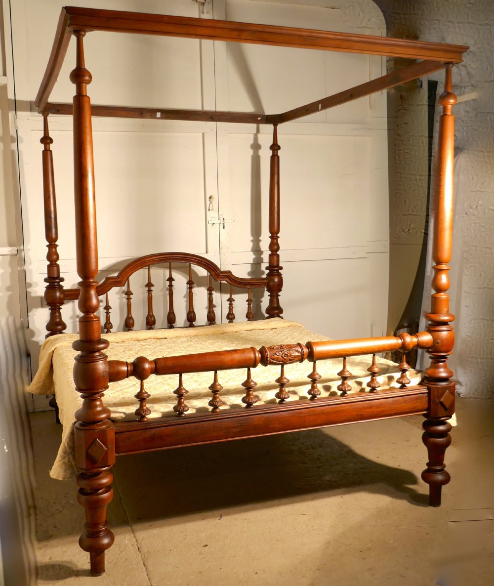 Colonial Raj Four Poster 6ft Bed, Anglo Indian Carved 4 Poster Large Double Bed