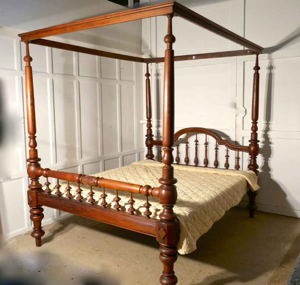 Colonial Raj Four Poster 6ft Bed, Anglo Indian Carved 4 Poster Large Double Bed View IV
