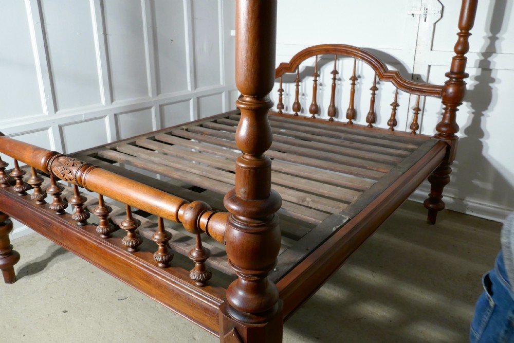 Colonial Raj Four Poster 6ft Bed, Anglo Indian Carved 4 Poster Large Double Bed View V
