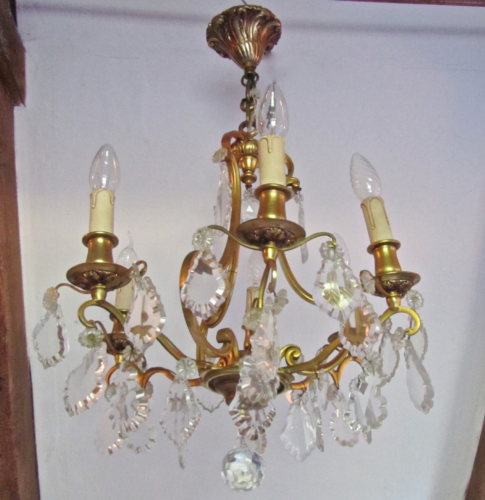 A Charming French Cut Glass and Brass 6 Branch Chandelier View IV