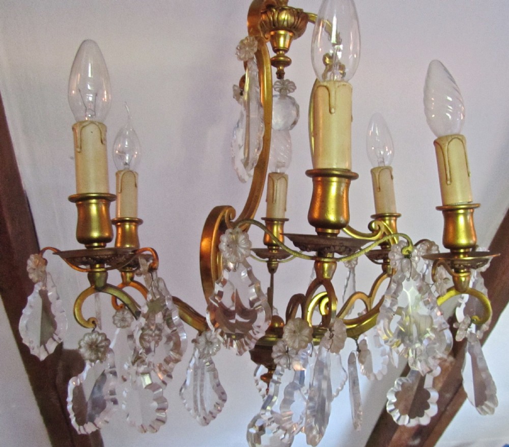 A Charming French Cut Glass and Brass 6 Branch Chandelier View III