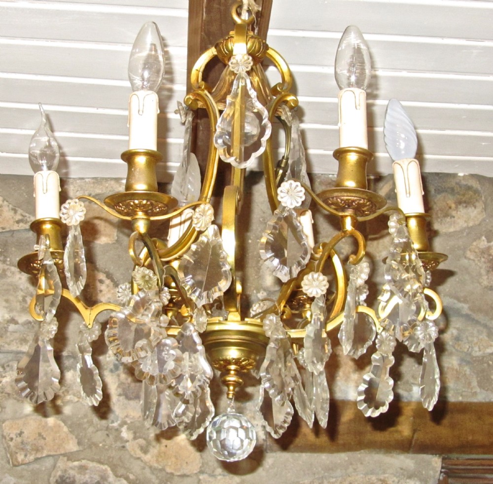 A Charming French Cut Glass and Brass 6 Branch Chandelier View V