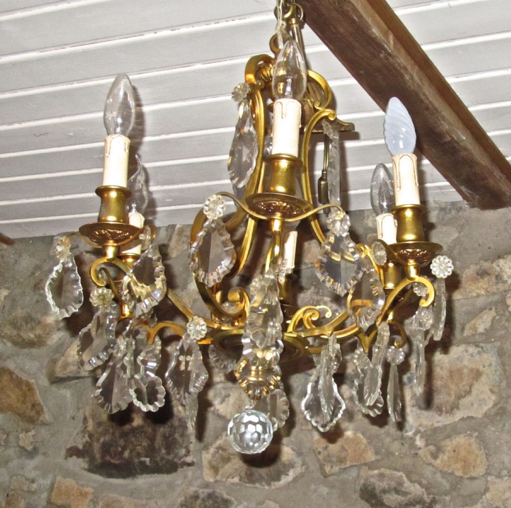 A Charming French Cut Glass and Brass 6 Branch Chandelier View VI