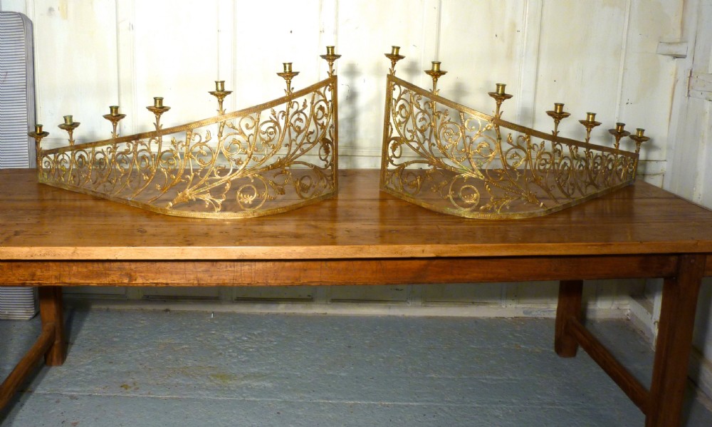Large Pair of 19th Century French Brass Church Candelabra,   View VIII