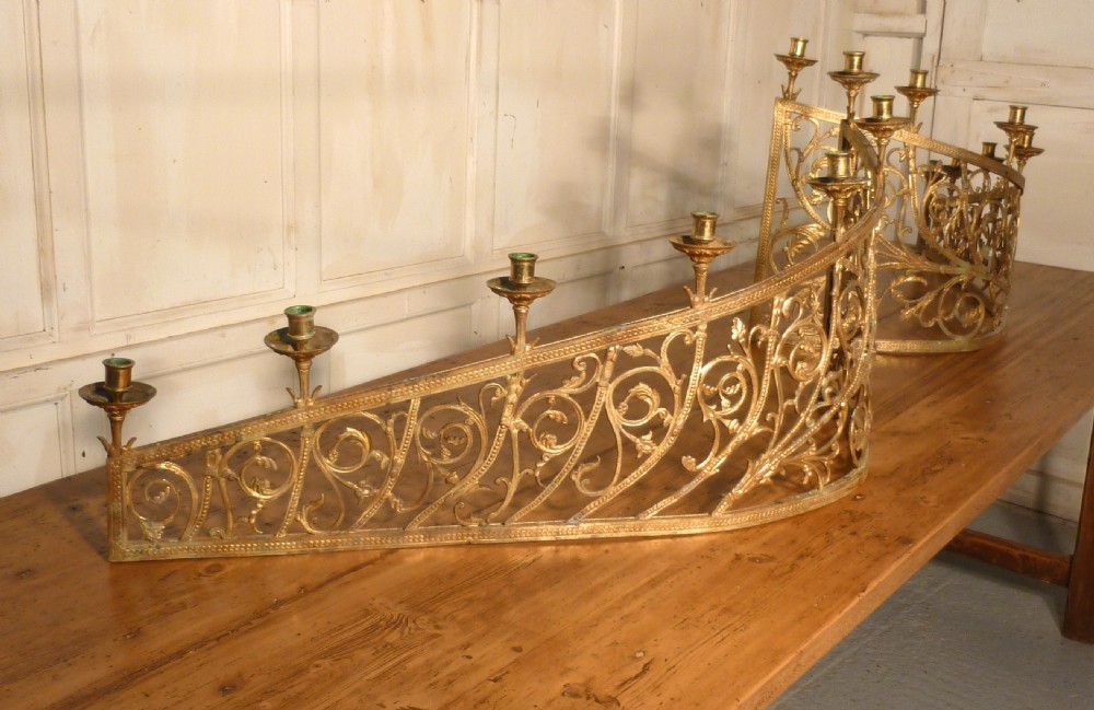 Large Pair of 19th Century French Brass Church Candelabra,   View XII