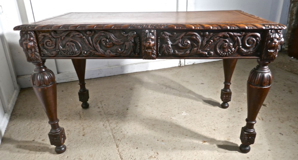 Carved Gothic Oak Writing Table or Centre Table View II