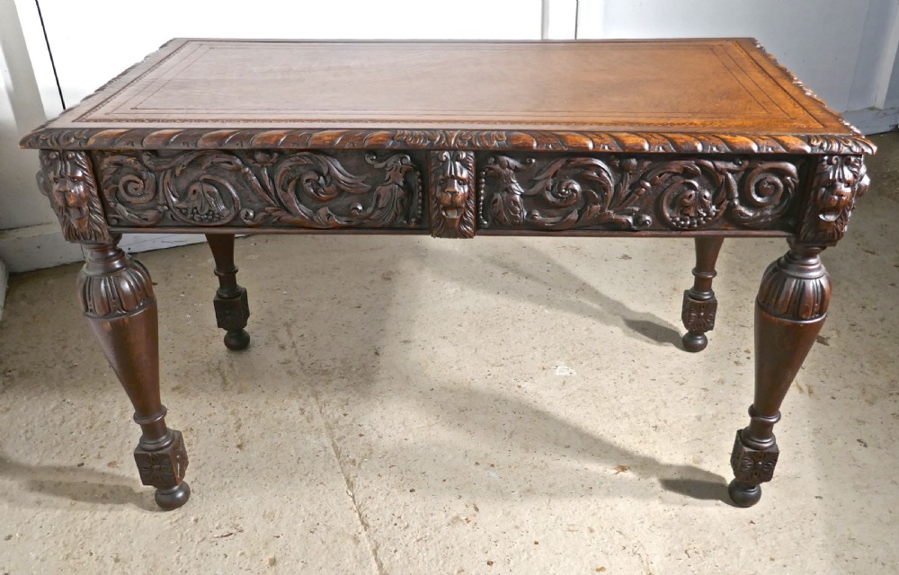 Carved Gothic Oak Writing Table or Centre Table View III