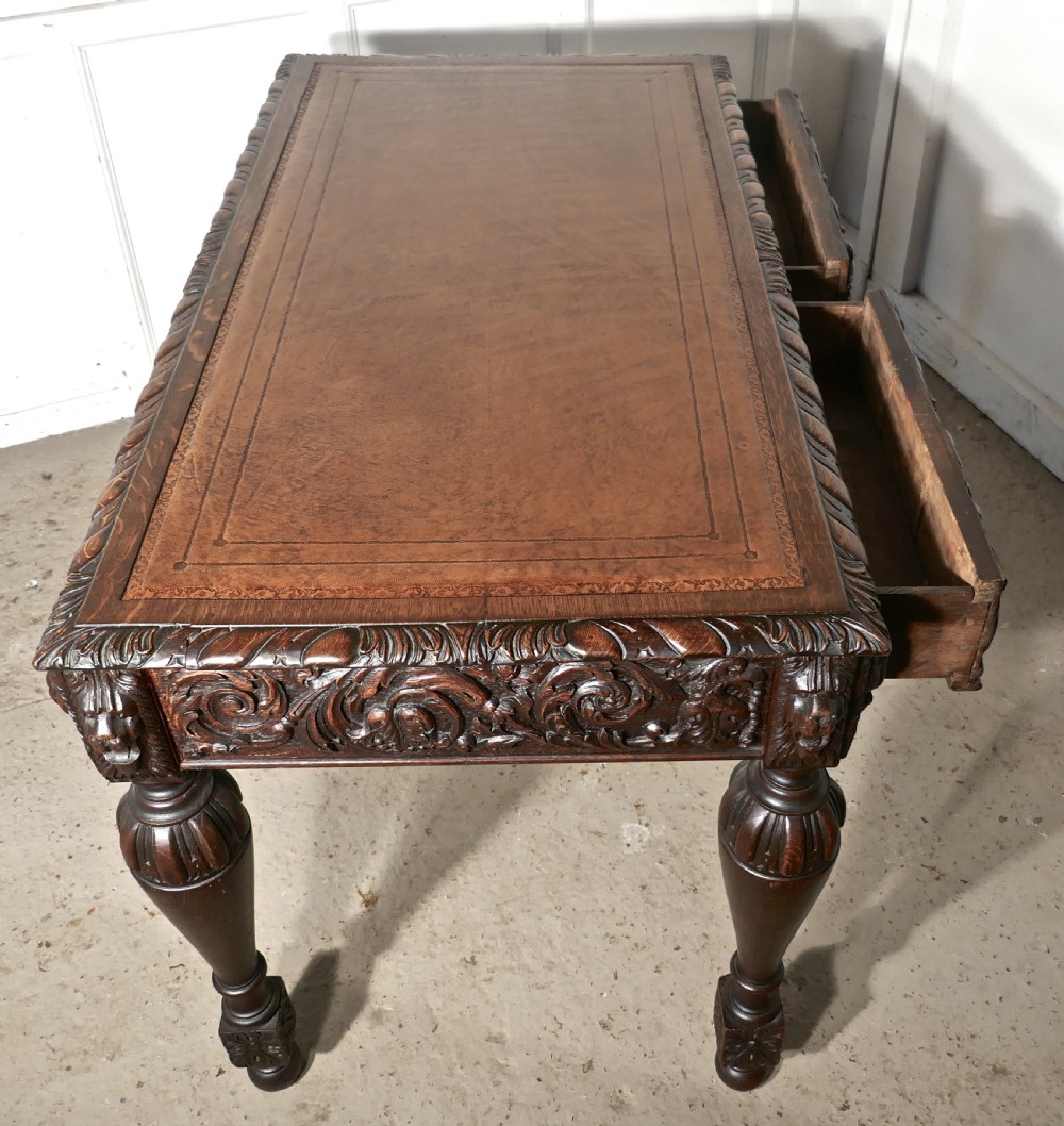 Carved Gothic Oak Writing Table or Centre Table View IV