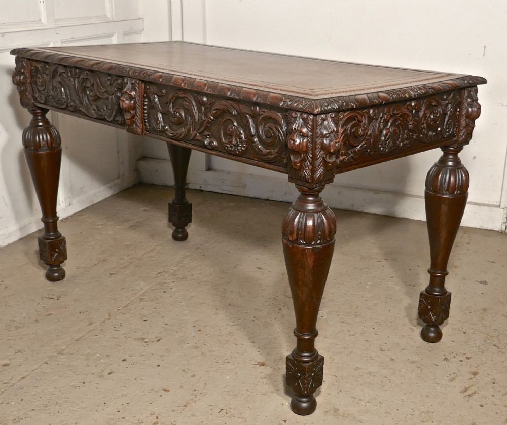 Carved Gothic Oak Writing Table or Centre Table View V