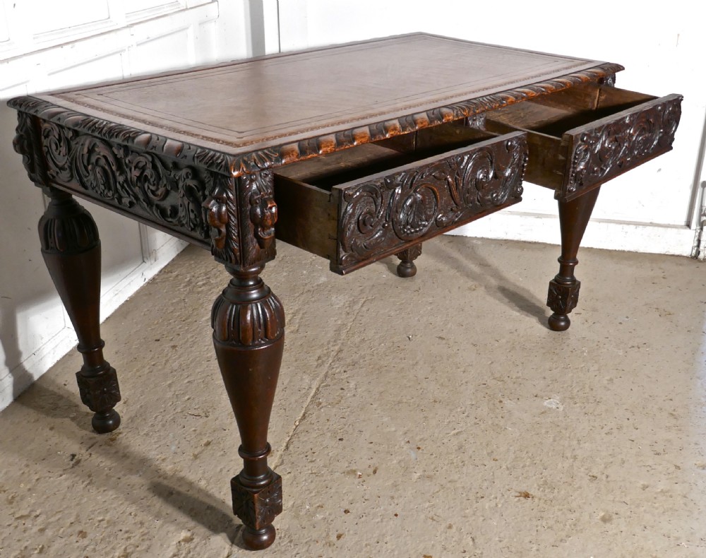 Carved Gothic Oak Writing Table or Centre Table View VI