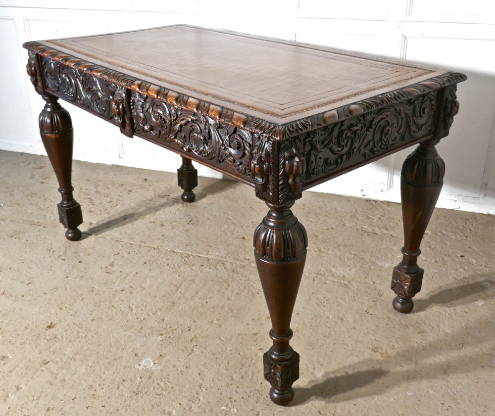 Carved Gothic Oak Writing Table or Centre Table View VII