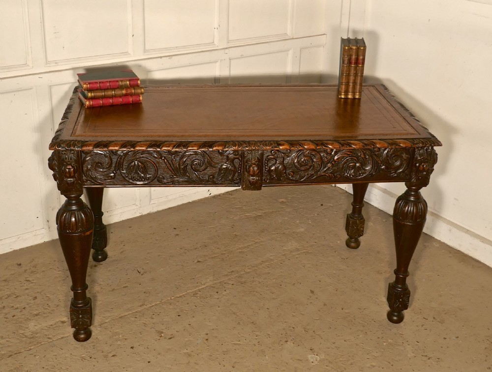 Carved Gothic Oak Writing Table or Centre Table View VIII