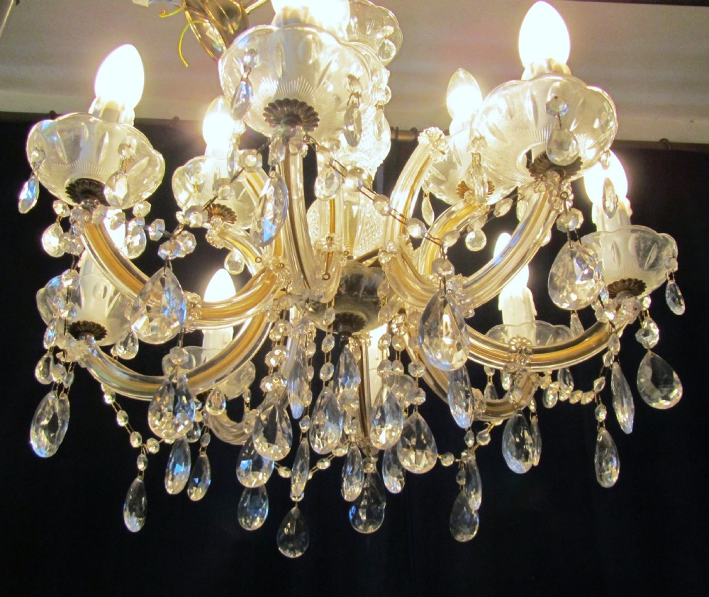 A Charming French Cut Glass and Brass 12 Lamp Chandelier View IV