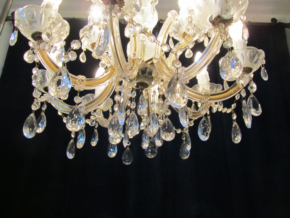 A Charming French Cut Glass and Brass 12 Lamp Chandelier View II