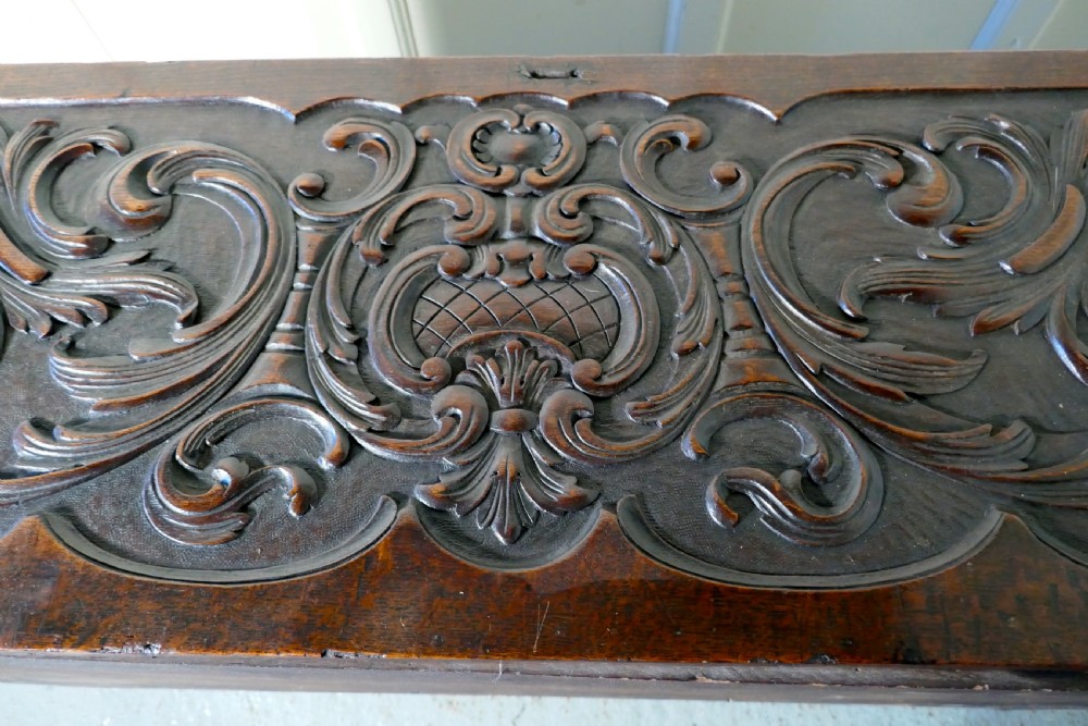 17th Century Carved Oak Sword Chest on Stand View XI