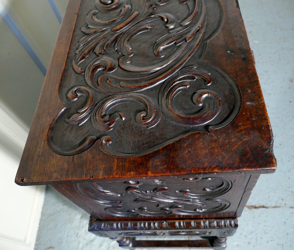 17th Century Carved Oak Sword Chest on Stand View II