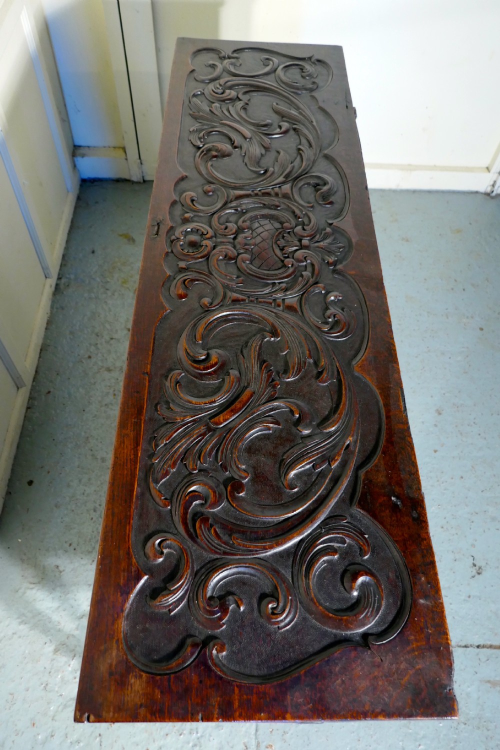 17th Century Carved Oak Sword Chest on Stand View III