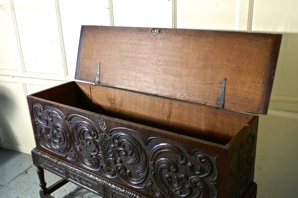 17th Century Carved Oak Sword Chest on Stand View VIII