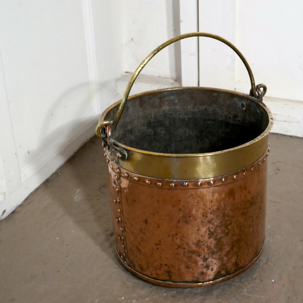 19th Century Copper and Brass Coal or Log Bucket