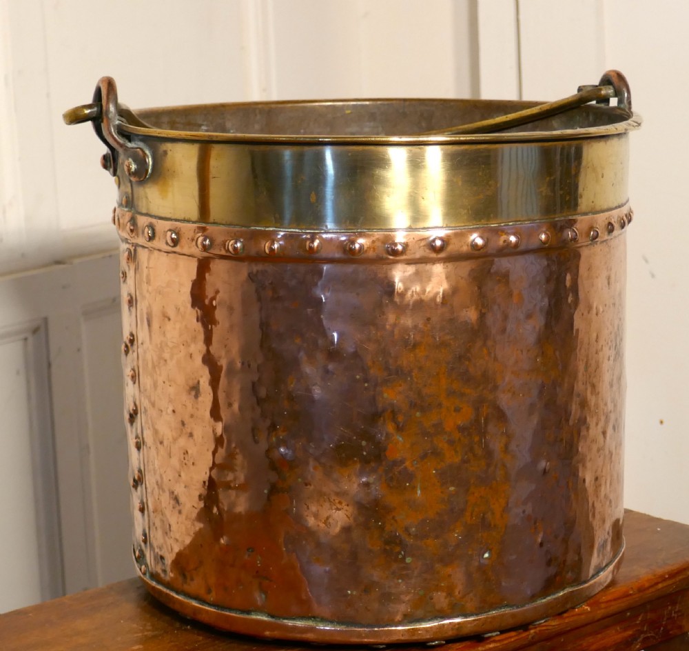19th Century Copper and Brass Coal or Log Bucket View VI