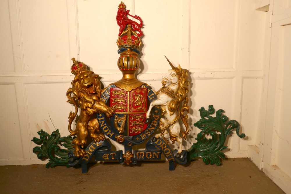 Very Large English Cast Iron Royal Coat of Arms Shield View VIII